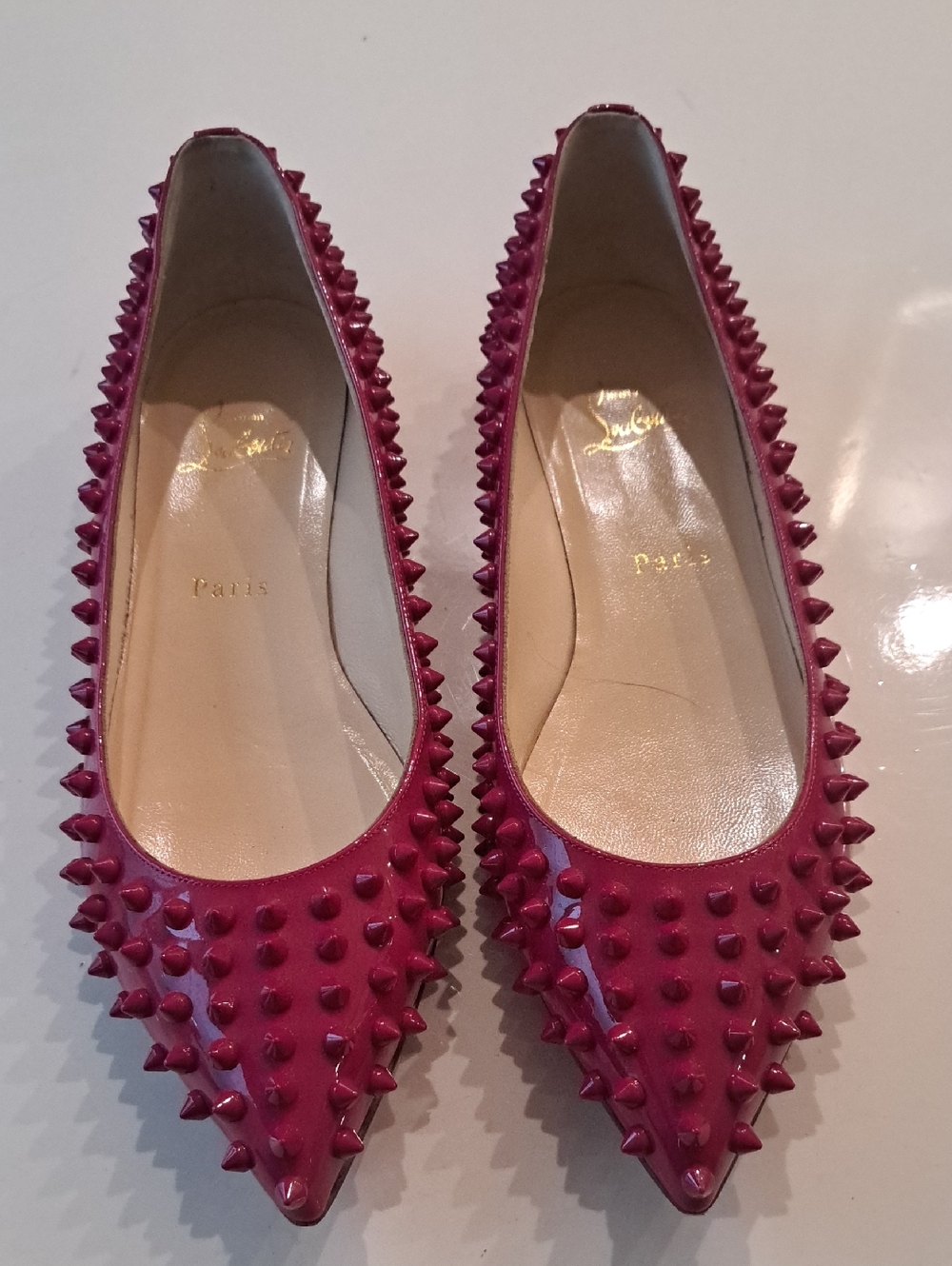 Christian Louboutin Studded Fuchsia Pointed-Toe Flats